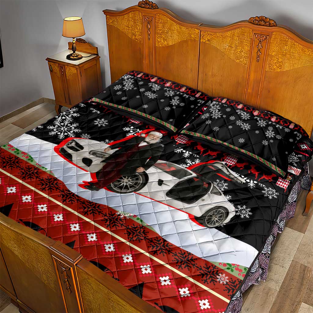 Monaco Christmas Quilt Bed Set with Santa Claus Sports Car Snowflakes and Luxury Holiday - Wonder Print Shop