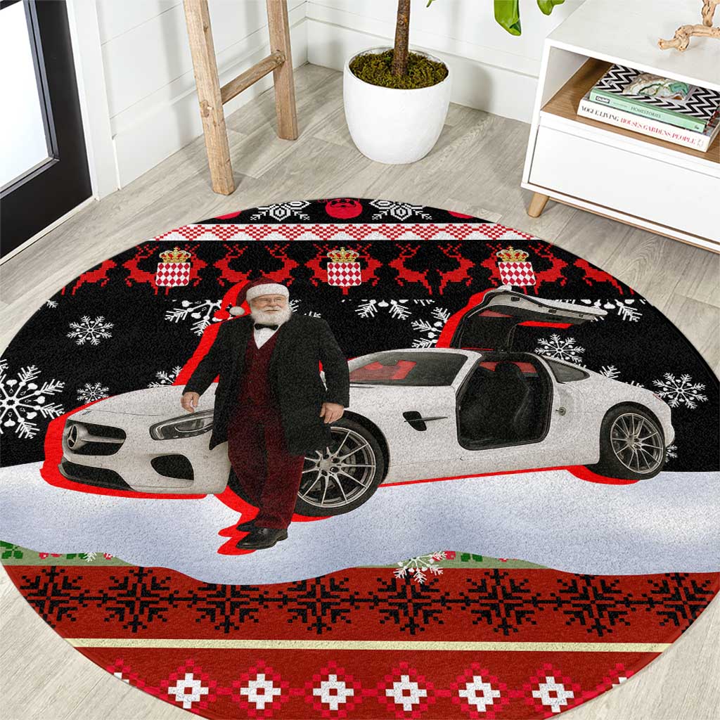 Monaco Christmas Round Carpet with Santa Claus Sports Car Snowflakes and Luxury Holiday - Wonder Print Shop
