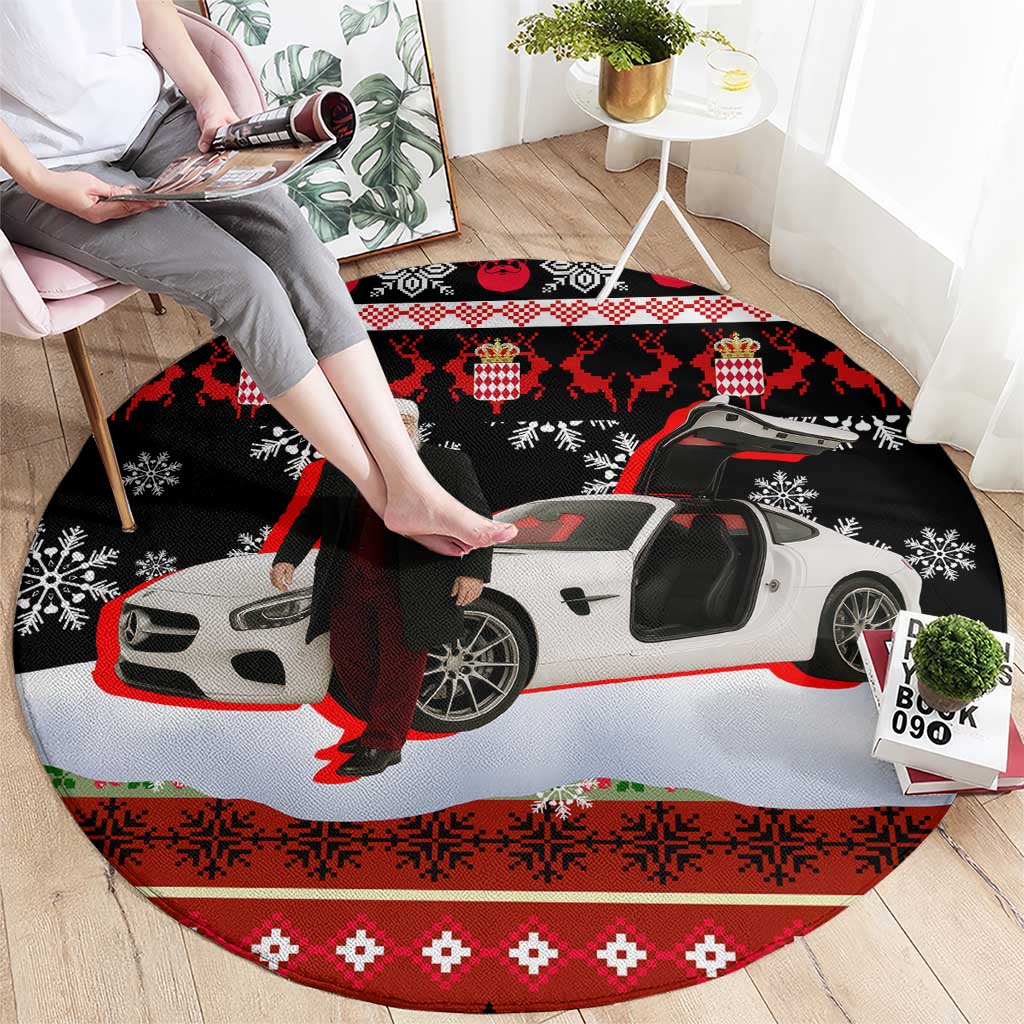 Monaco Christmas Round Carpet with Santa Claus Sports Car Snowflakes and Luxury Holiday - Wonder Print Shop