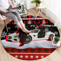 Monaco Christmas Round Carpet with Santa Claus Sports Car Snowflakes and Luxury Holiday - Wonder Print Shop