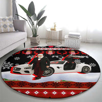 Monaco Christmas Round Carpet with Santa Claus Sports Car Snowflakes and Luxury Holiday - Wonder Print Shop