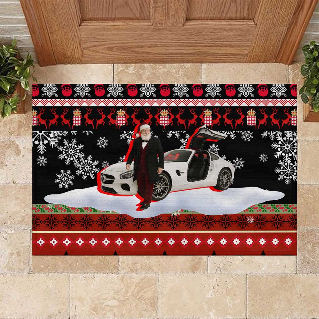 Monaco Christmas Rubber Doormat with Santa Claus Sports Car Snowflakes and Luxury Holiday - Wonder Print Shop
