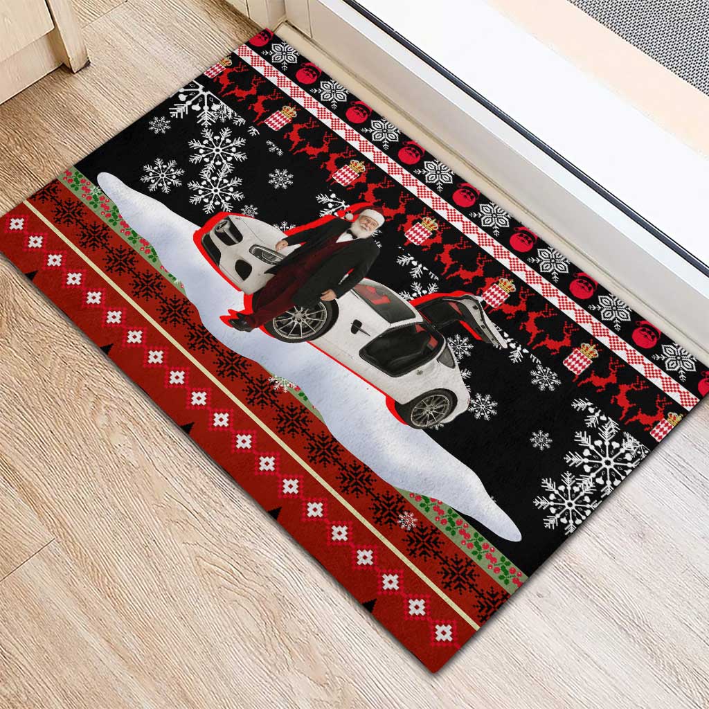 Monaco Christmas Rubber Doormat with Santa Claus Sports Car Snowflakes and Luxury Holiday - Wonder Print Shop