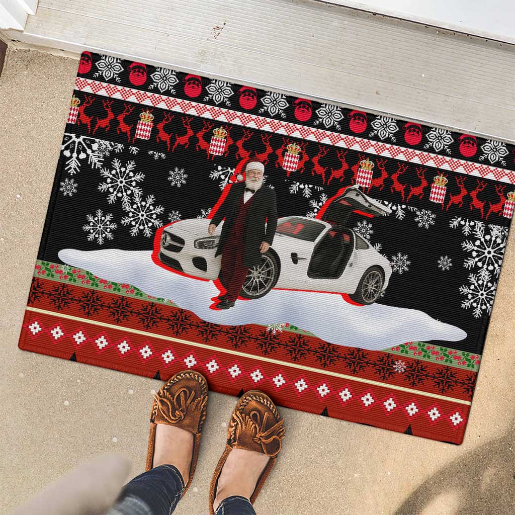 Monaco Christmas Rubber Doormat with Santa Claus Sports Car Snowflakes and Luxury Holiday - Wonder Print Shop