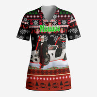 Monaco Christmas Scrub Top with Santa Claus Sports Car Snowflakes and Luxury Holiday - Wonder Print Shop