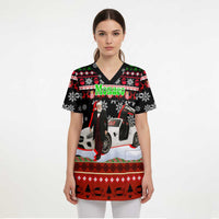 Monaco Christmas Scrub Top with Santa Claus Sports Car Snowflakes and Luxury Holiday - Wonder Print Shop