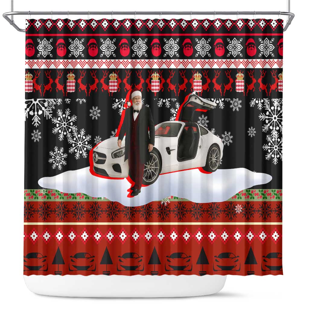Monaco Christmas Shower Curtain with Santa Claus Sports Car Snowflakes and Luxury Holiday - Wonder Print Shop