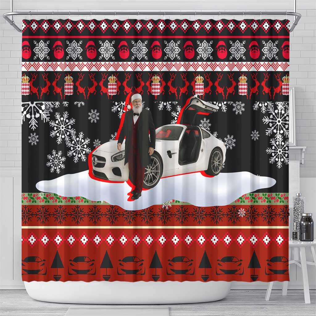 Monaco Christmas Shower Curtain with Santa Claus Sports Car Snowflakes and Luxury Holiday - Wonder Print Shop