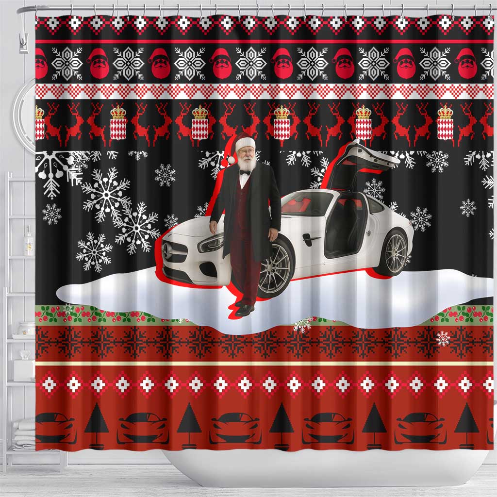 Monaco Christmas Shower Curtain with Santa Claus Sports Car Snowflakes and Luxury Holiday - Wonder Print Shop