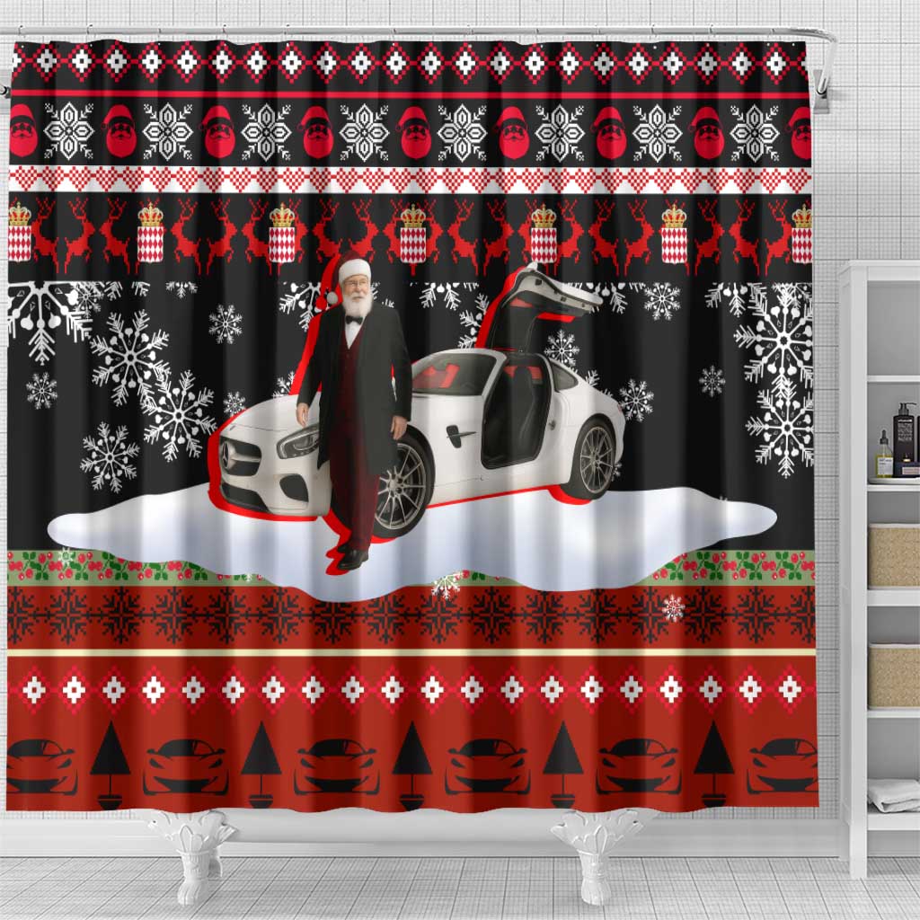 Monaco Christmas Shower Curtain with Santa Claus Sports Car Snowflakes and Luxury Holiday - Wonder Print Shop