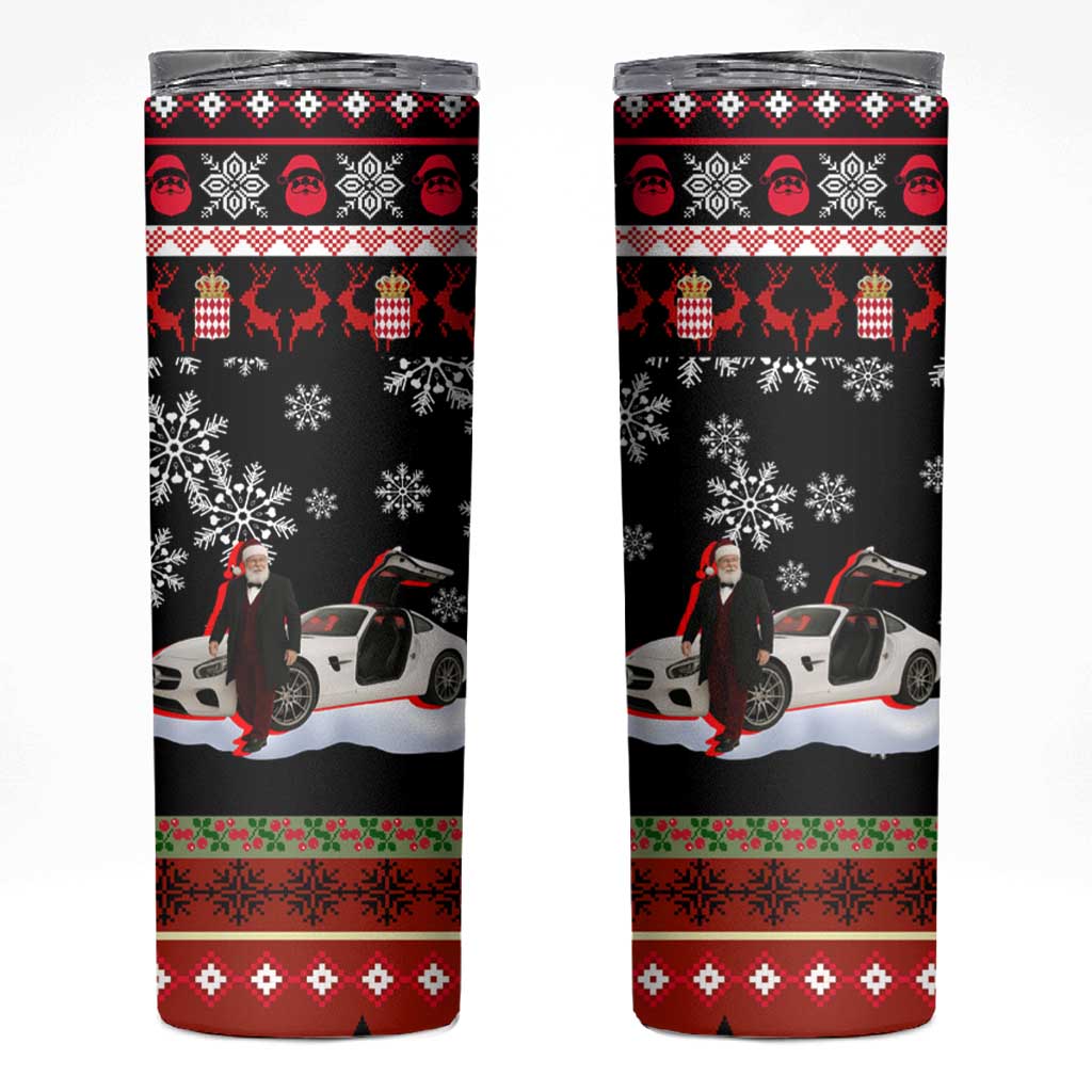 Monaco Christmas Skinny Tumbler with Santa Claus Sports Car Snowflakes and Luxury Holiday - Wonder Print Shop