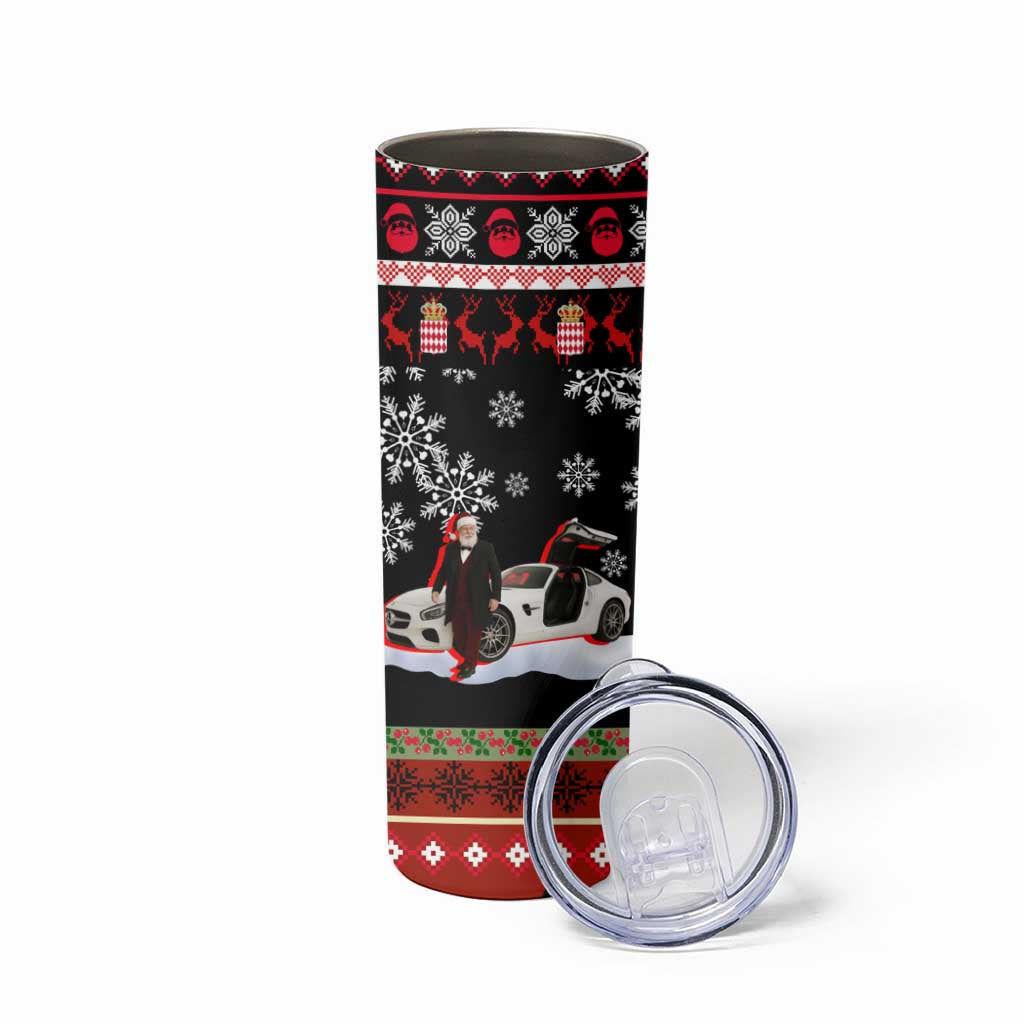 Monaco Christmas Skinny Tumbler with Santa Claus Sports Car Snowflakes and Luxury Holiday - Wonder Print Shop