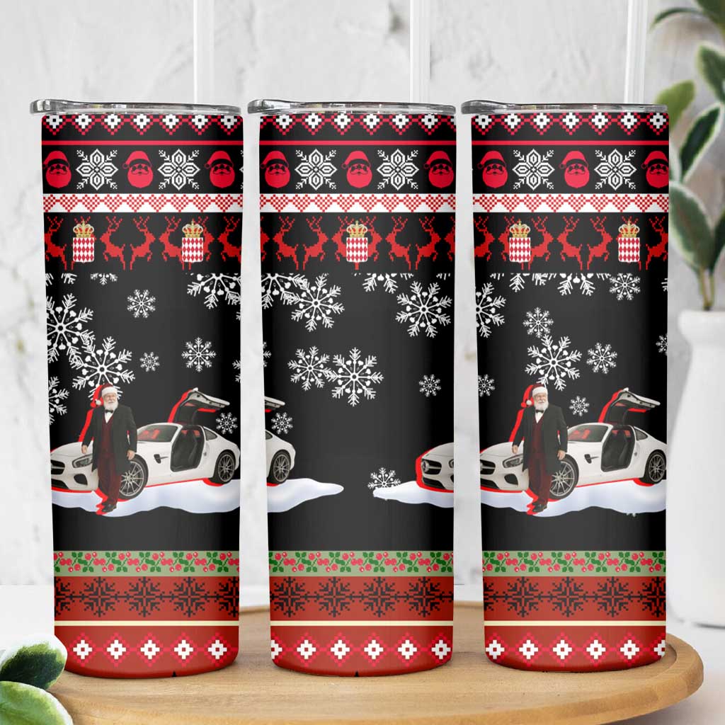 Monaco Christmas Skinny Tumbler with Santa Claus Sports Car Snowflakes and Luxury Holiday - Wonder Print Shop