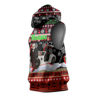 Monaco Christmas Sleeveless Hoodie with Santa Claus Sports Car Snowflakes and Luxury Holiday - Wonder Print Shop