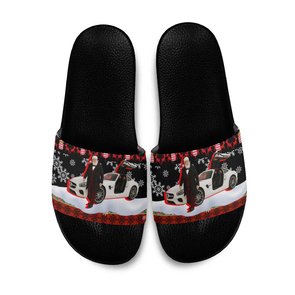 Monaco Christmas Slide Sandals with Santa Claus Sports Car Snowflakes and Luxury Holiday - Wonder Print Shop