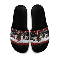 Monaco Christmas Slide Sandals with Santa Claus Sports Car Snowflakes and Luxury Holiday - Wonder Print Shop