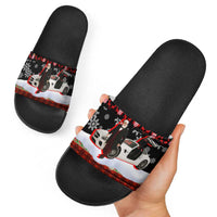 Monaco Christmas Slide Sandals with Santa Claus Sports Car Snowflakes and Luxury Holiday - Wonder Print Shop
