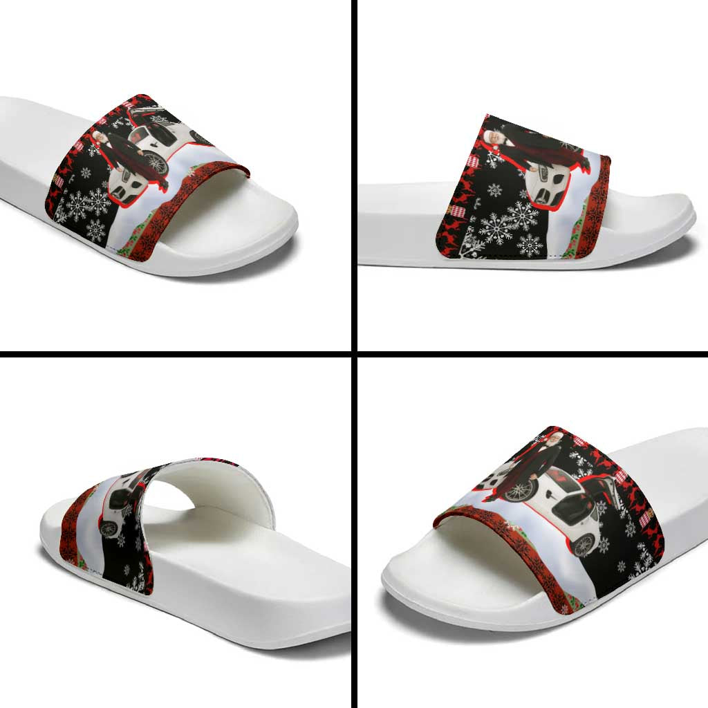 Monaco Christmas Slide Sandals with Santa Claus Sports Car Snowflakes and Luxury Holiday - Wonder Print Shop