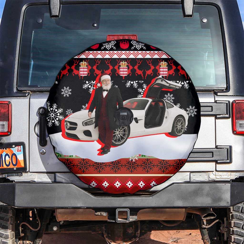 Monaco Christmas Spare Tire Cover with Santa Claus Sports Car Snowflakes and Luxury Holiday - Wonder Print Shop