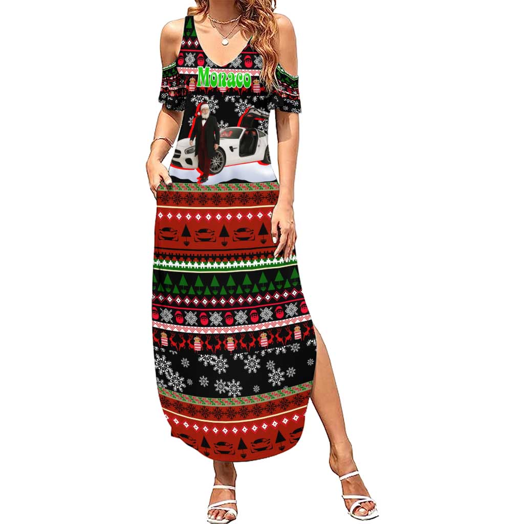 Monaco Christmas Summer Maxi Dress with Santa Claus Sports Car Snowflakes and Luxury Holiday - Wonder Print Shop