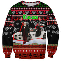Monaco Christmas Sweatshirt with Santa Claus Sports Car Snowflakes and Luxury Holiday - Wonder Print Shop