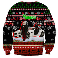 Monaco Christmas Sweatshirt with Santa Claus Sports Car Snowflakes and Luxury Holiday - Wonder Print Shop