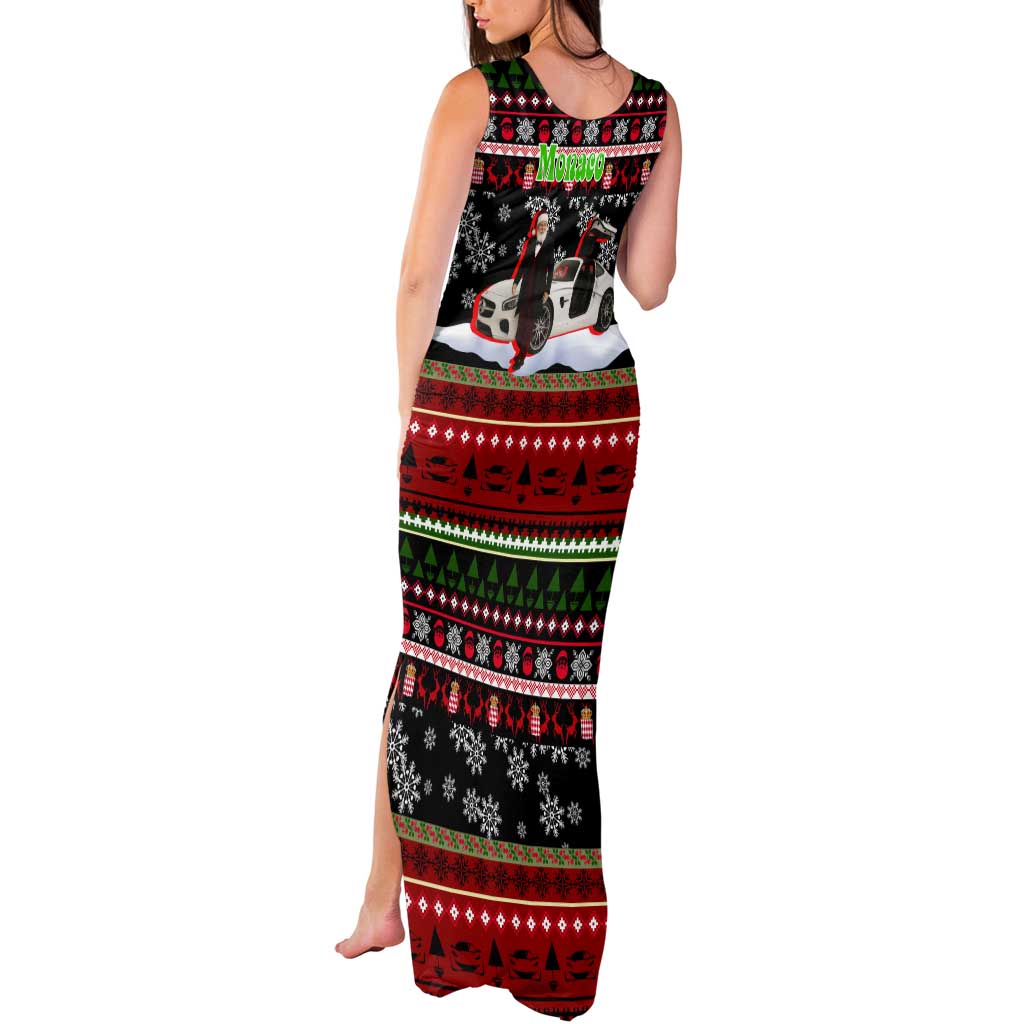 Monaco Christmas Tank Maxi Dress with Santa Claus Sports Car Snowflakes and Luxury Holiday - Wonder Print Shop