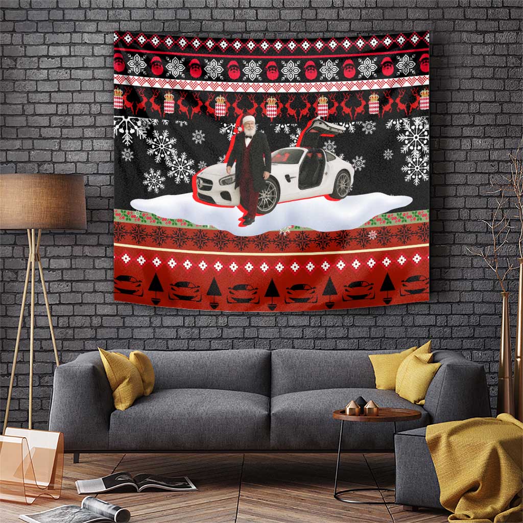 Monaco Christmas Tapestry with Santa Claus Sports Car Snowflakes and Luxury Holiday - Wonder Print Shop