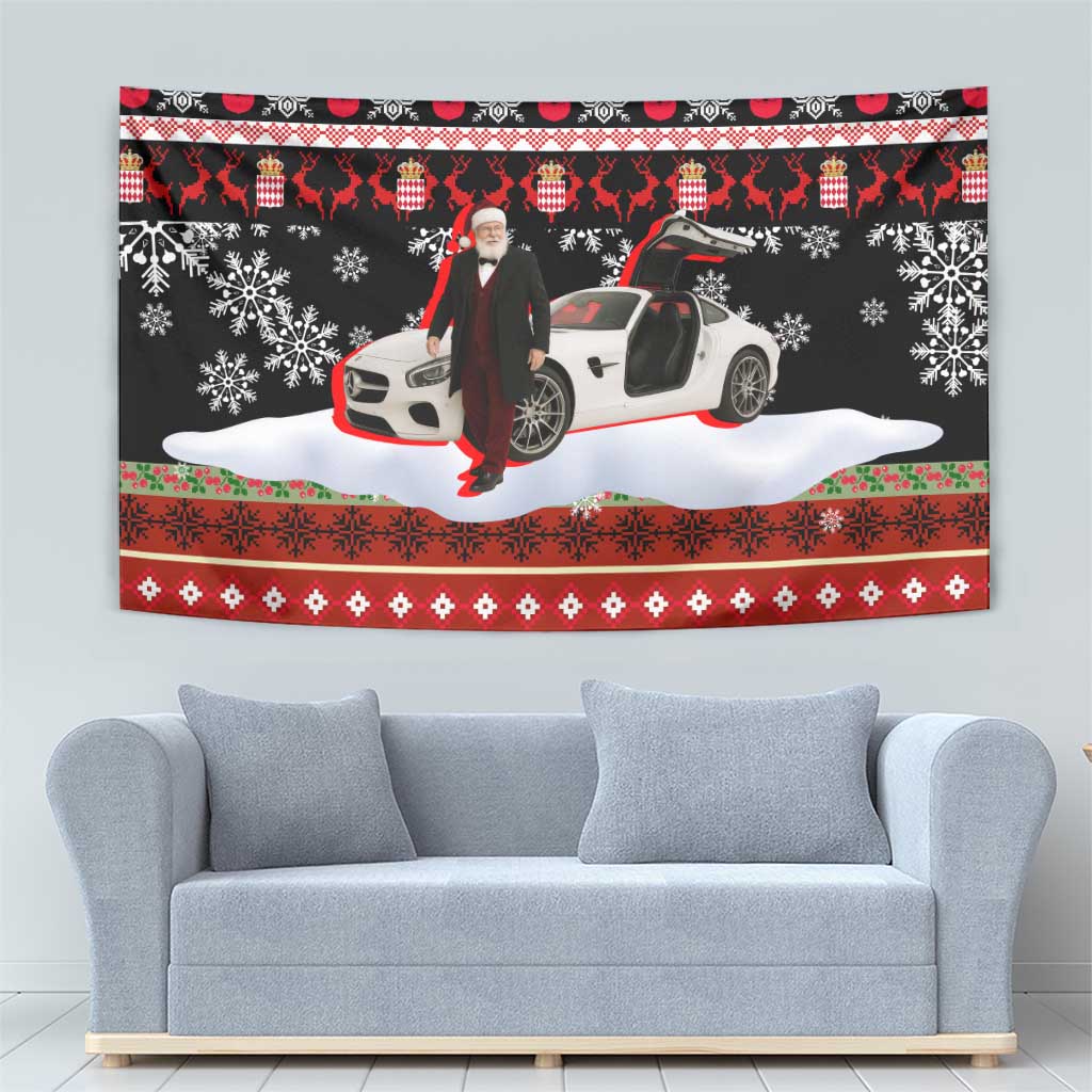 Monaco Christmas Tapestry with Santa Claus Sports Car Snowflakes and Luxury Holiday - Wonder Print Shop