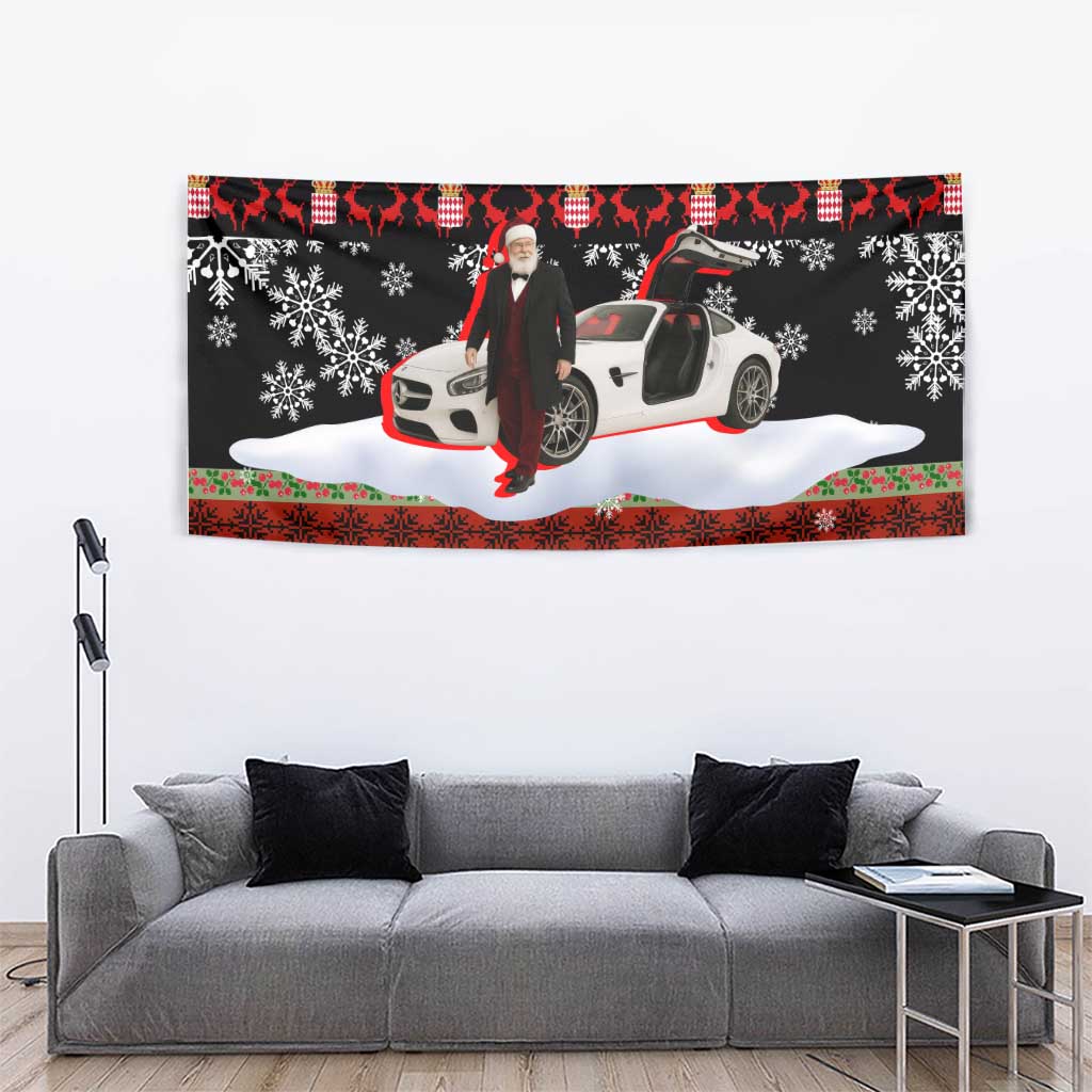 Monaco Christmas Tapestry with Santa Claus Sports Car Snowflakes and Luxury Holiday - Wonder Print Shop