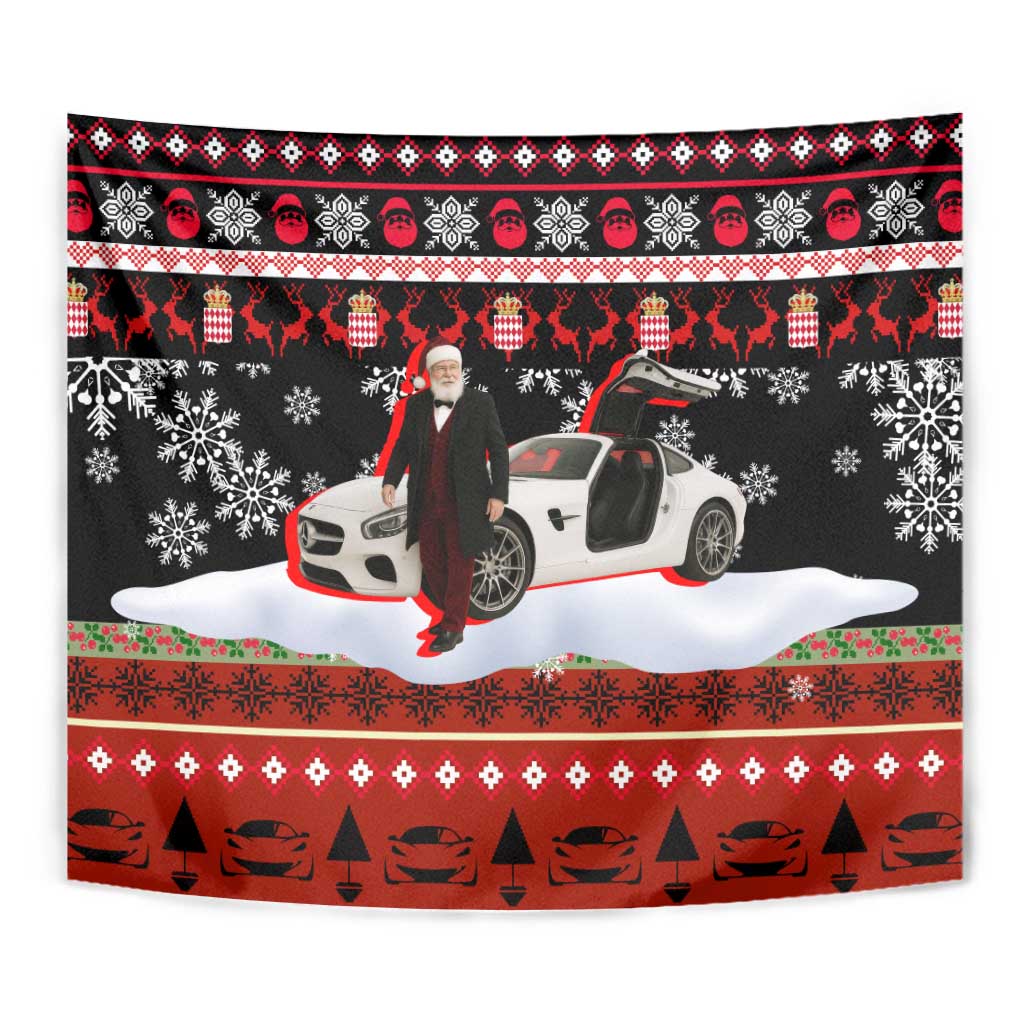 Monaco Christmas Tapestry with Santa Claus Sports Car Snowflakes and Luxury Holiday - Wonder Print Shop