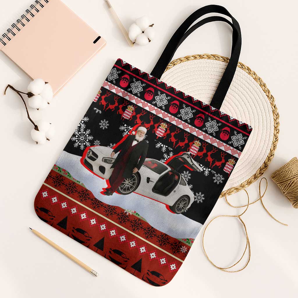 Monaco Christmas Tote Bag with Santa Claus Sports Car Snowflakes and Luxury Holiday - Wonder Print Shop