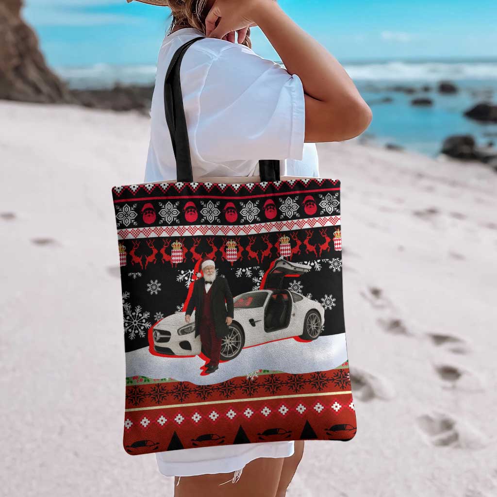 Monaco Christmas Tote Bag with Santa Claus Sports Car Snowflakes and Luxury Holiday - Wonder Print Shop