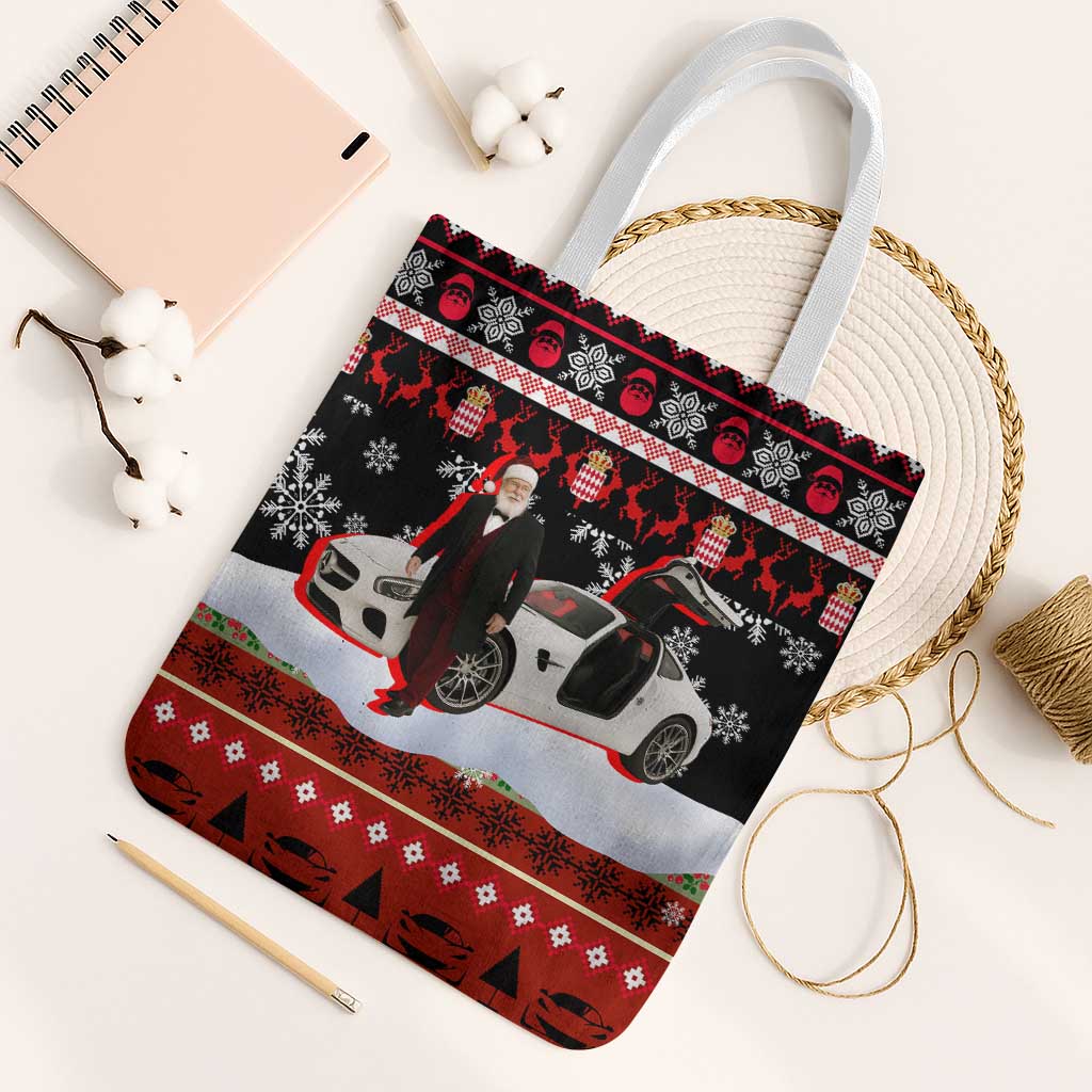 Monaco Christmas Tote Bag with Santa Claus Sports Car Snowflakes and Luxury Holiday - Wonder Print Shop