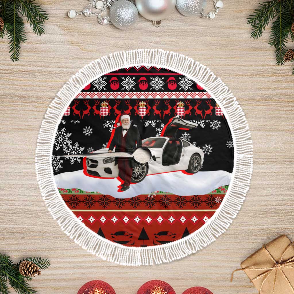 Monaco Christmas Tree Skirt with Santa Claus Sports Car Snowflakes and Luxury Holiday - Wonder Print Shop