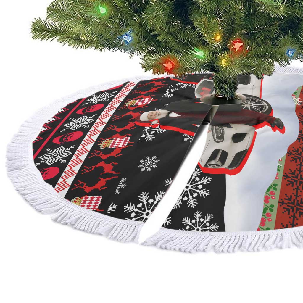 Monaco Christmas Tree Skirt with Santa Claus Sports Car Snowflakes and Luxury Holiday - Wonder Print Shop