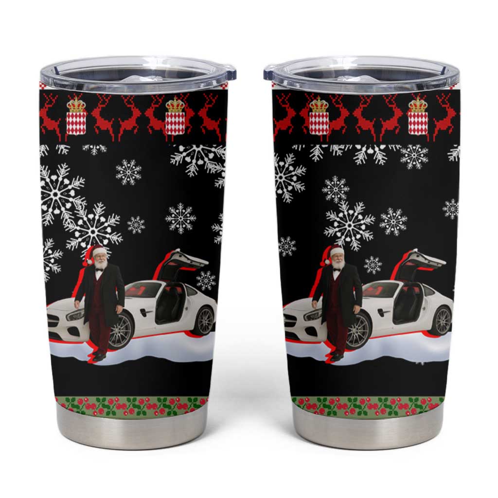 Monaco Christmas Tumbler Cup with Santa Claus Sports Car Snowflakes and Luxury Holiday - Wonder Print Shop