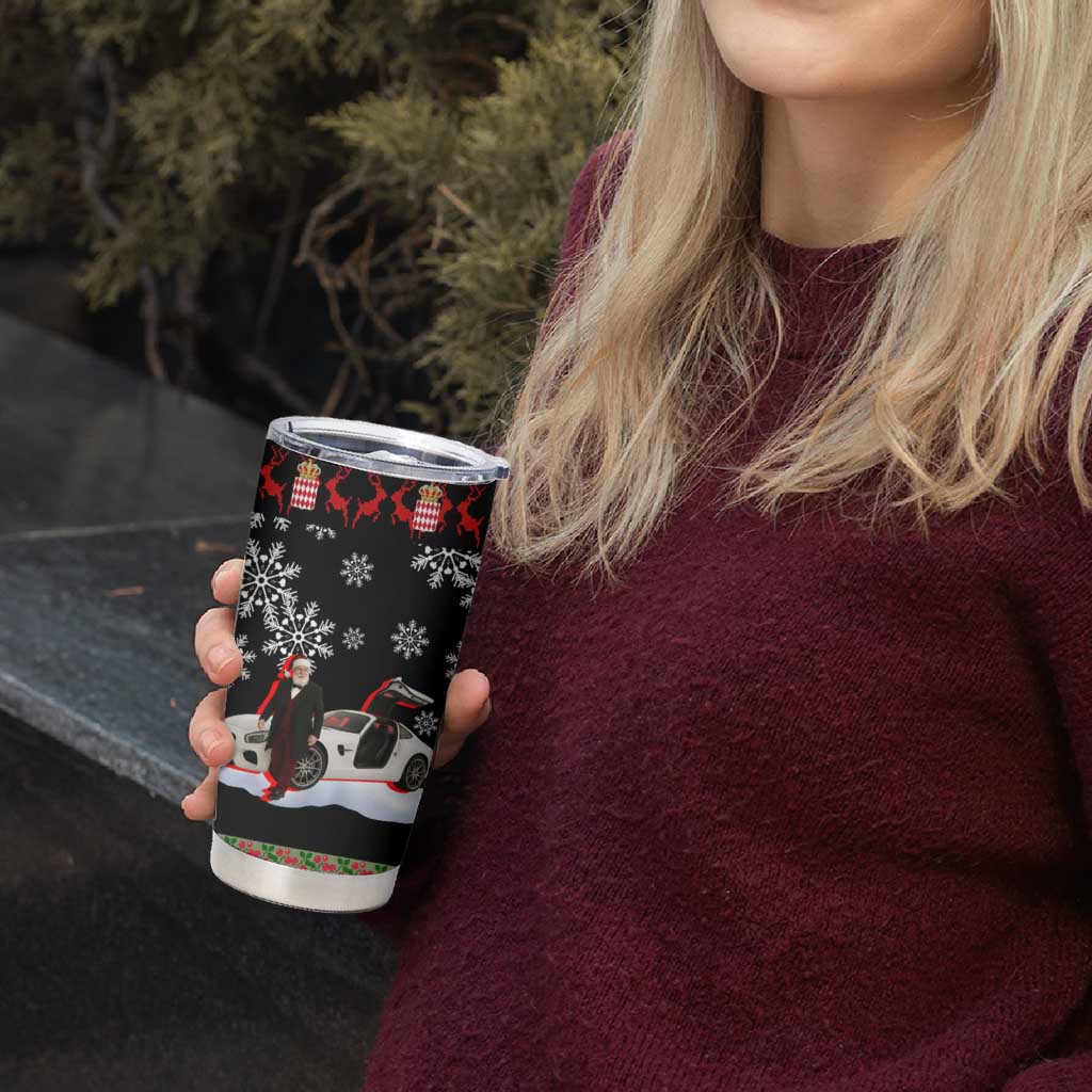 Monaco Christmas Tumbler Cup with Santa Claus Sports Car Snowflakes and Luxury Holiday - Wonder Print Shop