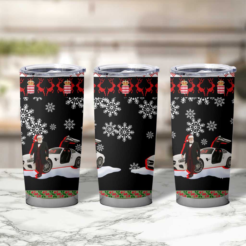 Monaco Christmas Tumbler Cup with Santa Claus Sports Car Snowflakes and Luxury Holiday - Wonder Print Shop