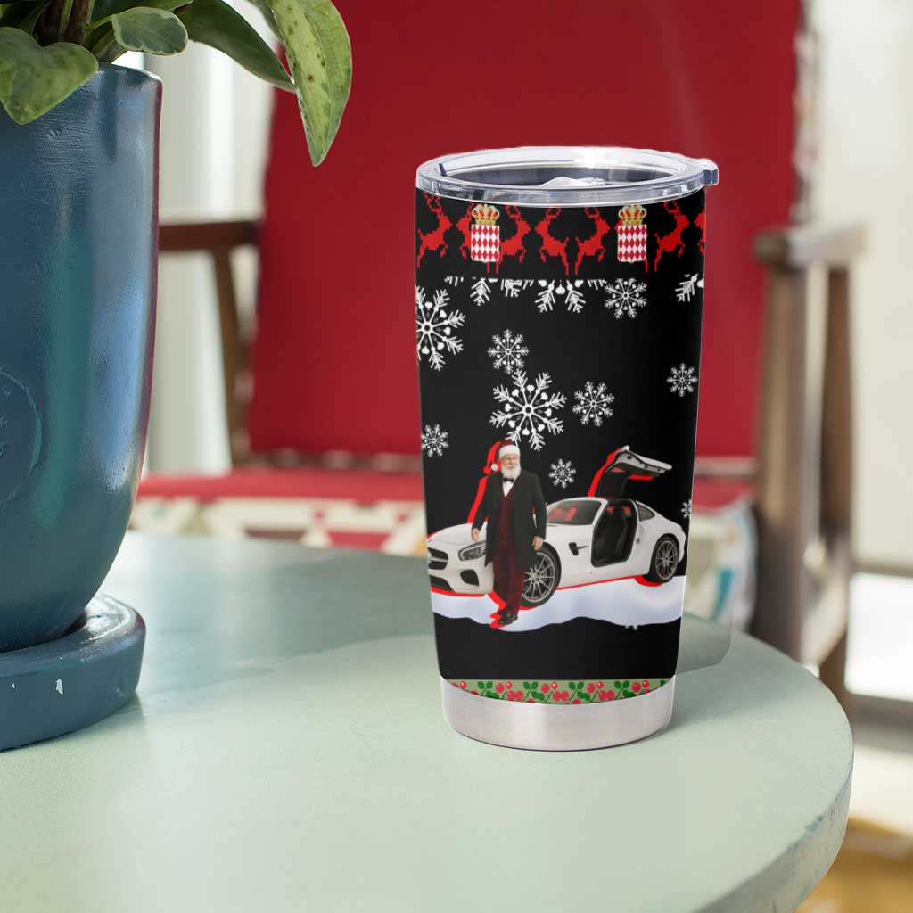 Monaco Christmas Tumbler Cup with Santa Claus Sports Car Snowflakes and Luxury Holiday - Wonder Print Shop