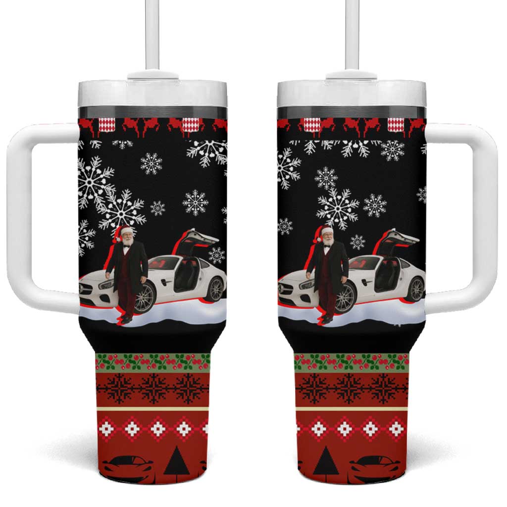 Monaco Christmas Tumbler With Handle with Santa Claus Sports Car Snowflakes and Luxury Holiday - Wonder Print Shop
