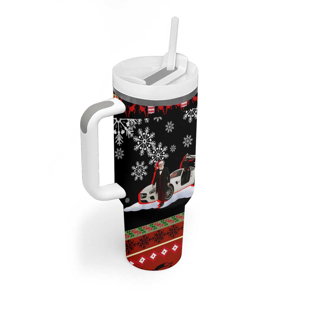 Monaco Christmas Tumbler With Handle with Santa Claus Sports Car Snowflakes and Luxury Holiday - Wonder Print Shop