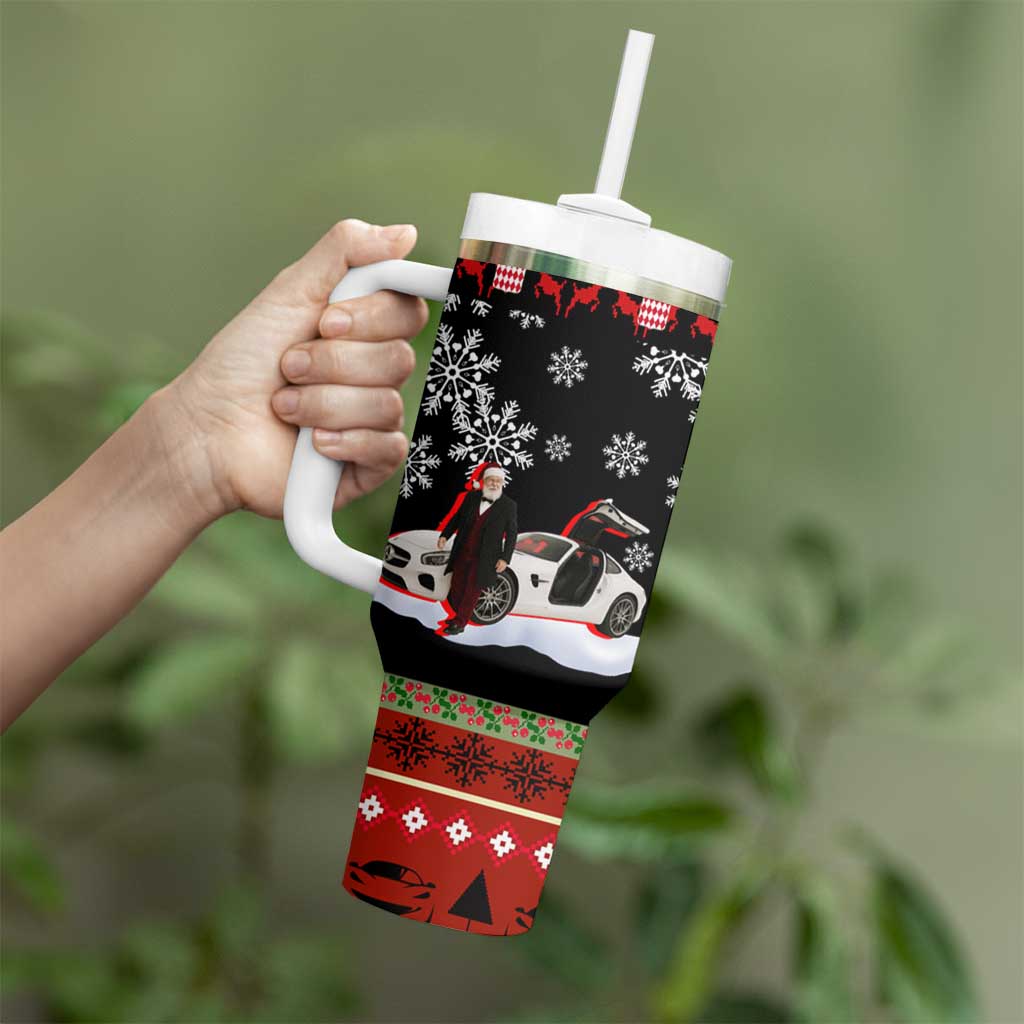 Monaco Christmas Tumbler With Handle with Santa Claus Sports Car Snowflakes and Luxury Holiday - Wonder Print Shop
