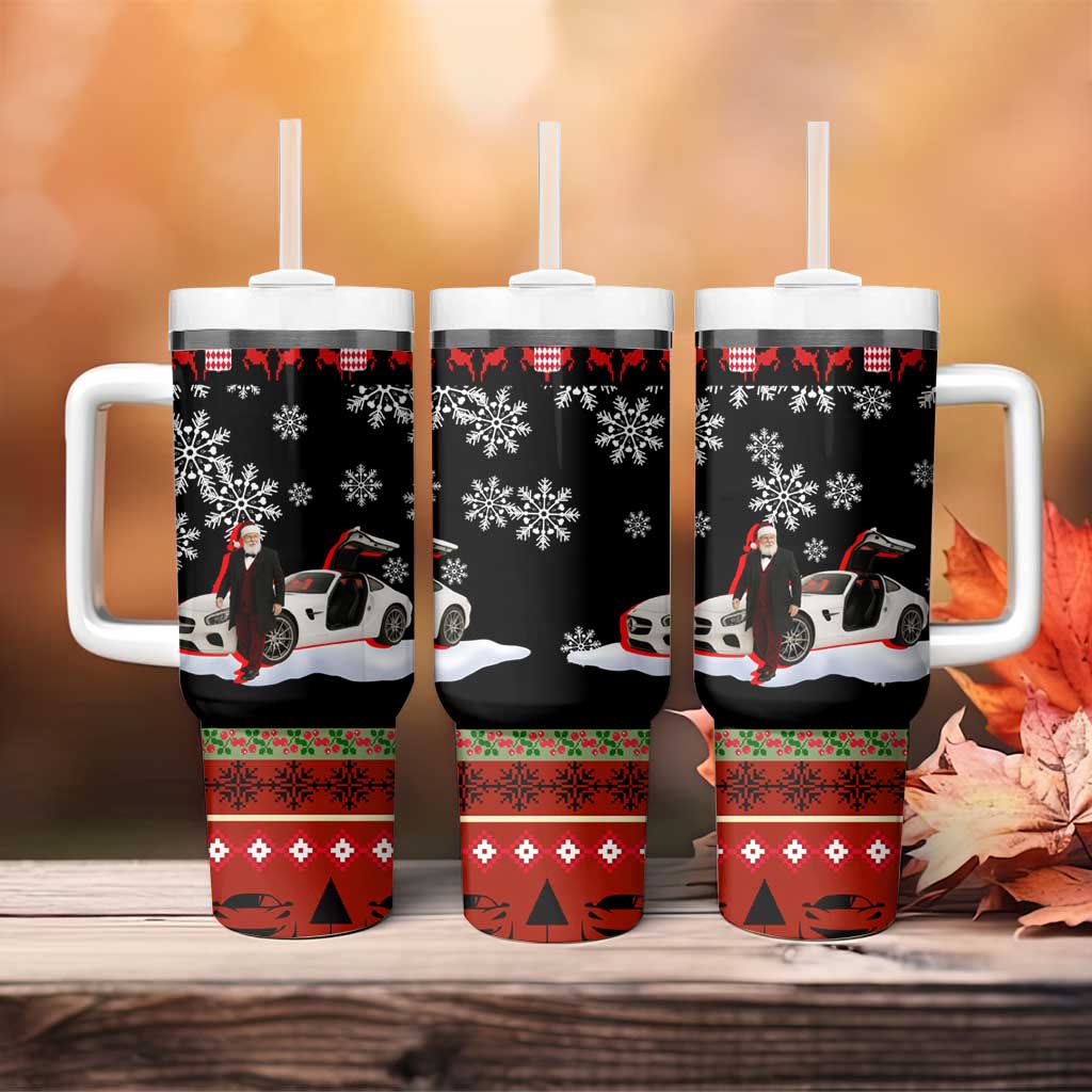 Monaco Christmas Tumbler With Handle with Santa Claus Sports Car Snowflakes and Luxury Holiday - Wonder Print Shop