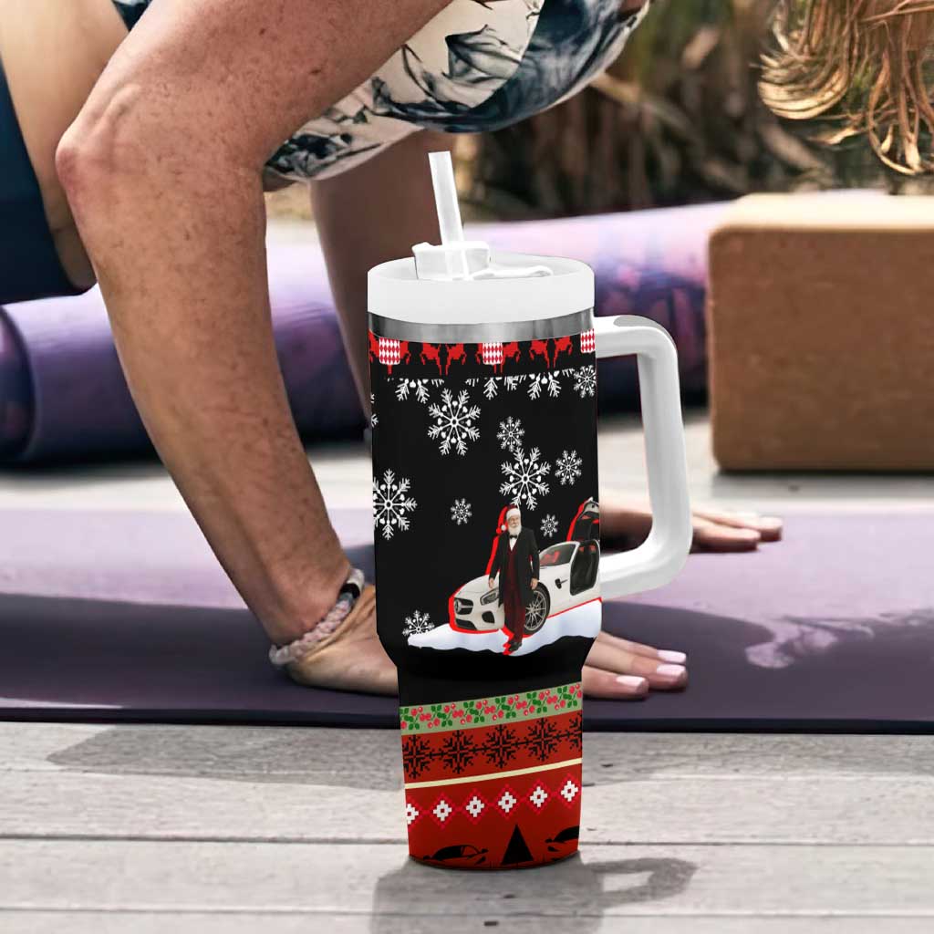 Monaco Christmas Tumbler With Handle with Santa Claus Sports Car Snowflakes and Luxury Holiday - Wonder Print Shop