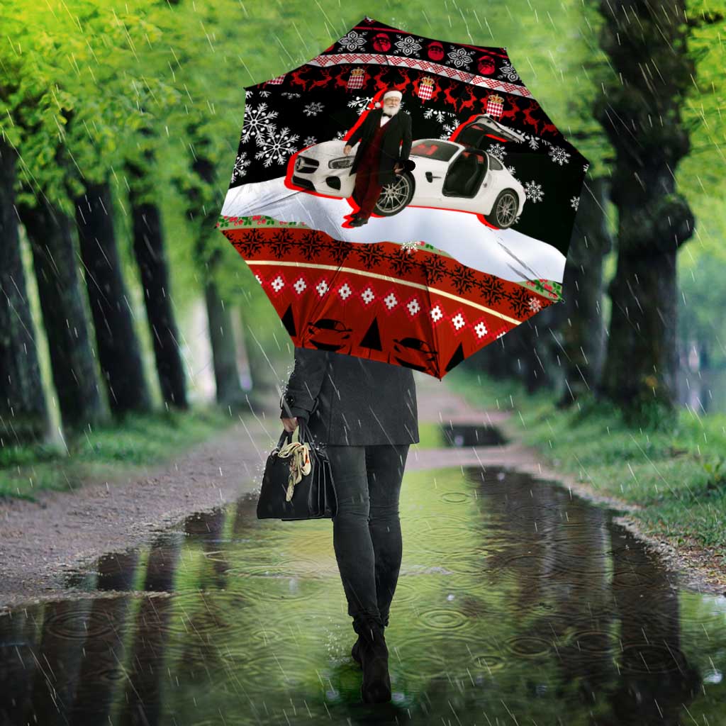 Monaco Christmas Umbrella with Santa Claus Sports Car Snowflakes and Luxury Holiday - Wonder Print Shop
