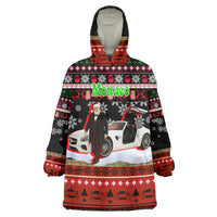 Monaco Christmas Wearable Blanket Hoodie with Santa Claus Sports Car Snowflakes and Luxury Holiday - Wonder Print Shop