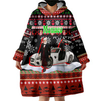 Monaco Christmas Wearable Blanket Hoodie with Santa Claus Sports Car Snowflakes and Luxury Holiday - Wonder Print Shop