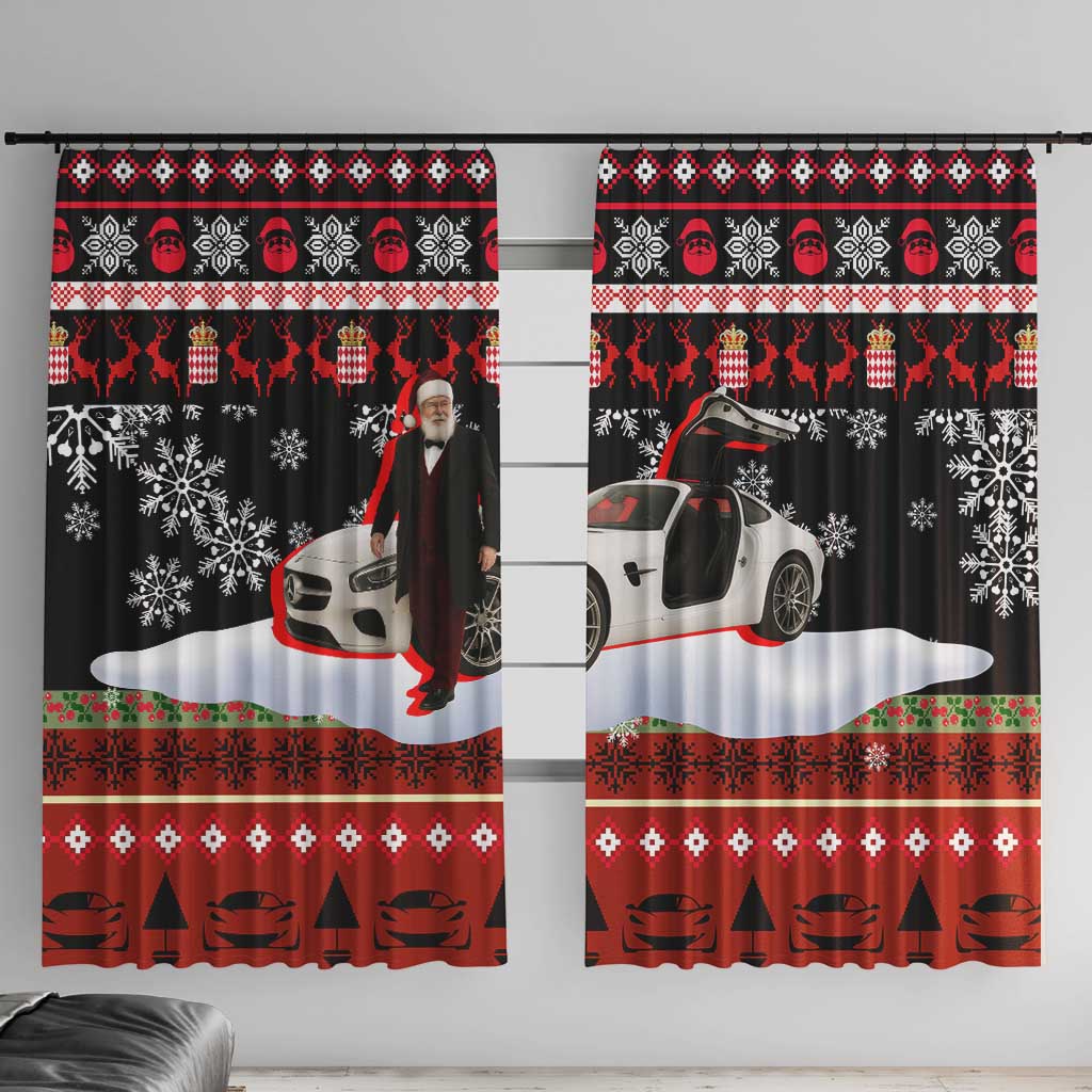 Monaco Christmas Window Curtain with Santa Claus Sports Car Snowflakes and Luxury Holiday - Wonder Print Shop