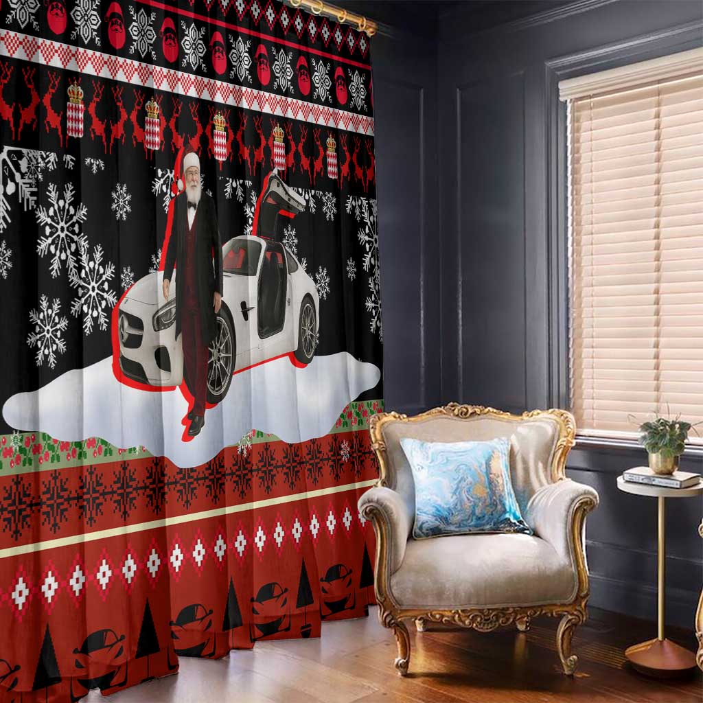 Monaco Christmas Window Curtain with Santa Claus Sports Car Snowflakes and Luxury Holiday - Wonder Print Shop